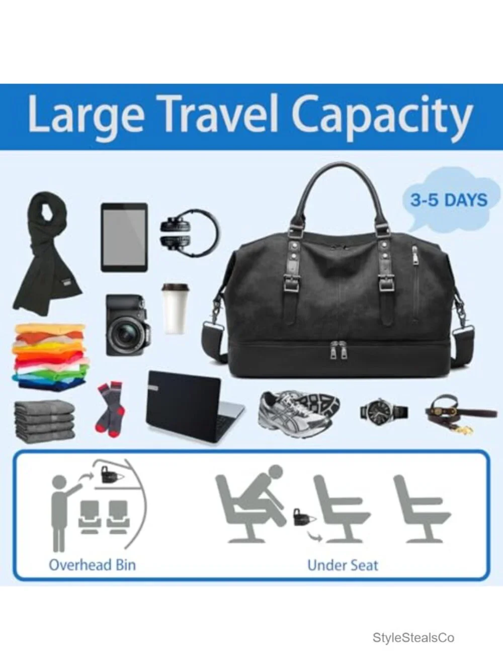 Canvas Travel Duffle Bag with Shoe Compartment Carry On Weekender